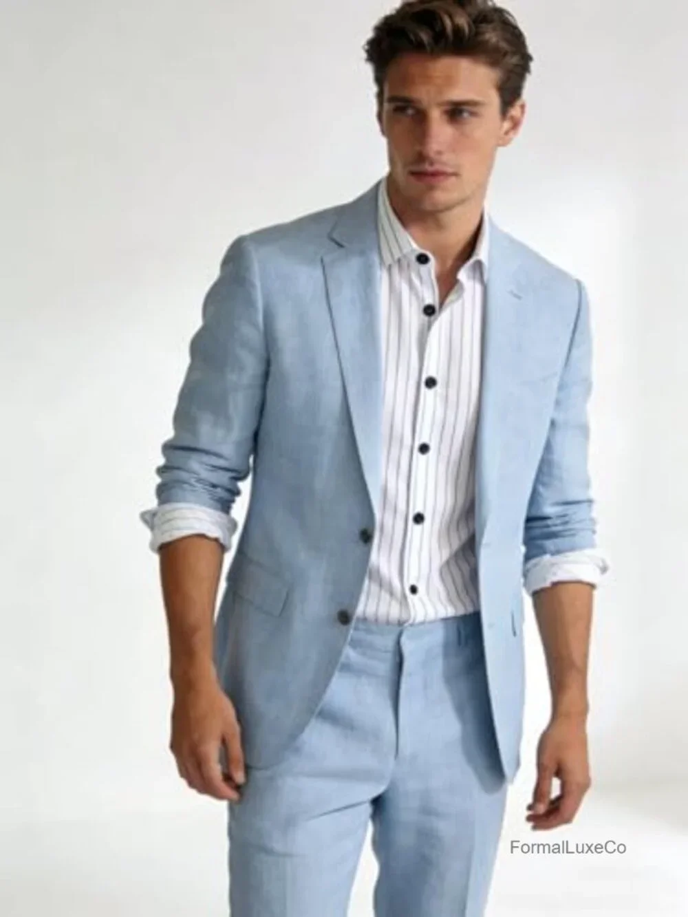 Men's Linen 3-Piece Slim Fit Suit Jacket Vest Pant Set Wedding Tuxedo